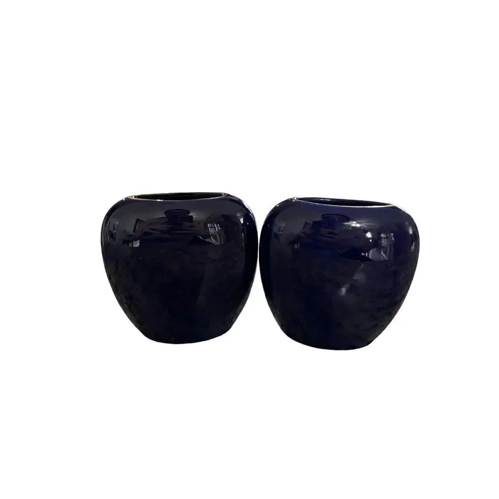 Vintage Kutani Cobalt Blue Vases (Set of Two) Enamel With Gold Accents - Picture 7 of 8